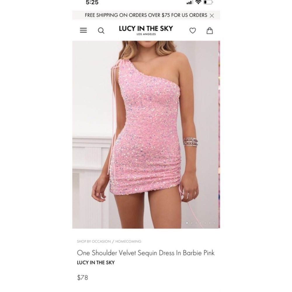 Lucy in the Sky One Shoulder Velvet Sequin Dress In Barbie Pink, Size L.